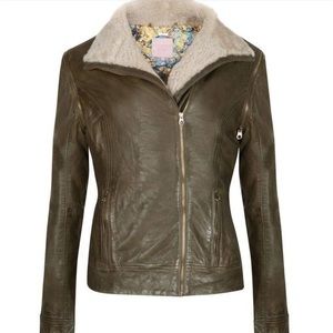 Ted Baker - Olive Green Leather Jacket -Ted Size 2